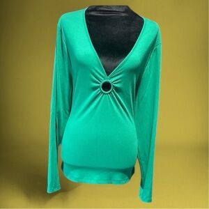 Fitted Green Blouse with Cut Out Sleeves